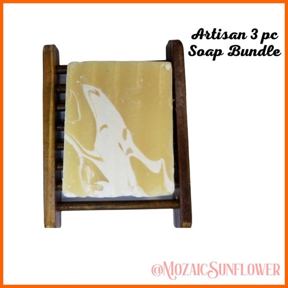 Artisan Sweet Almond Goats Milk Soap Bamboo Soap Tray Loofah Set - Picture 2 of 3
